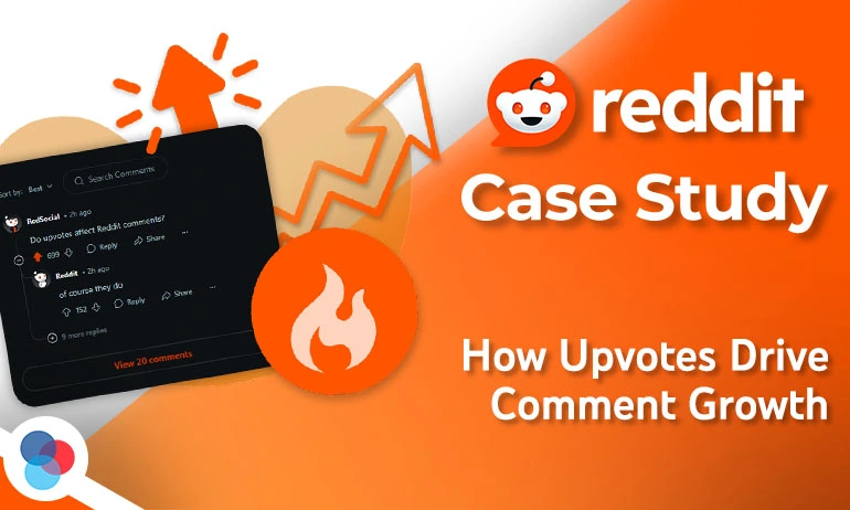 reddit case study graphic with upvote arrows and comment section shown