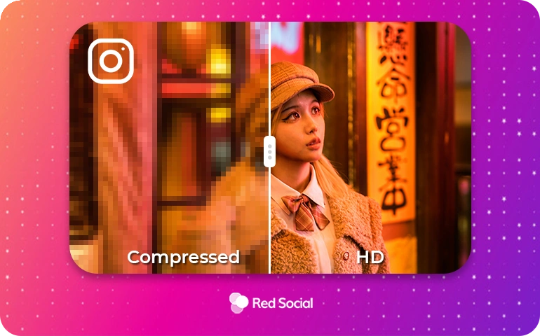 Comparison of compressed vs HD image on Instagram showing the impact of quality loss.
