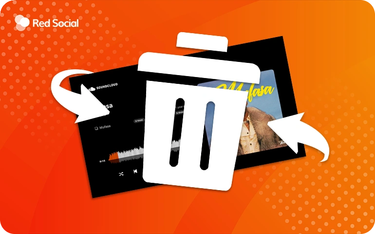 Trash can icon between two SoundCloud track thumbnails, symbolizing deleted or removed songs.
