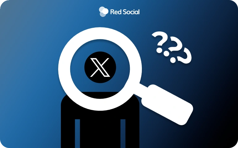 Person silhouette with a magnifying glass showing the X logo and question marks, representing confusion about Twitter/X activity.