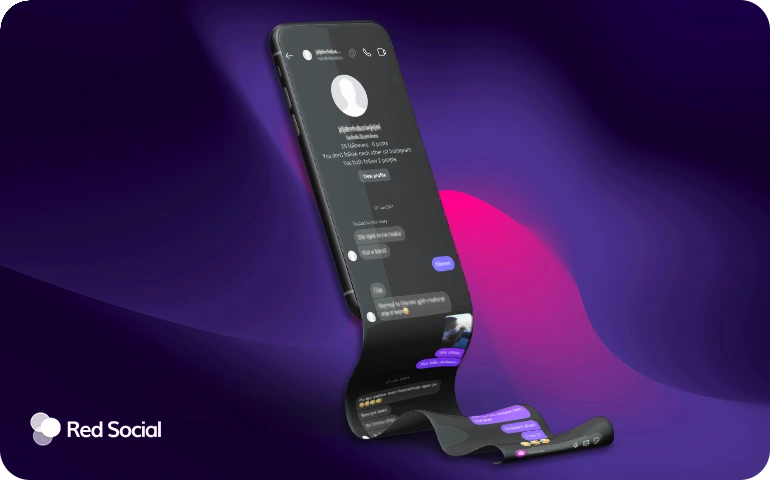 Distorted phone stretching to represent endless scrolling through an Instagram chat.