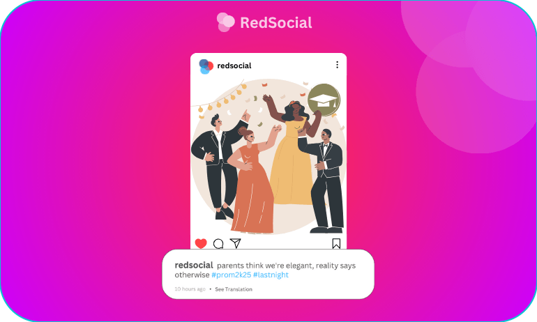 Graduation-themed Instagram post with caption “caught feelings? couldn’t be me.”