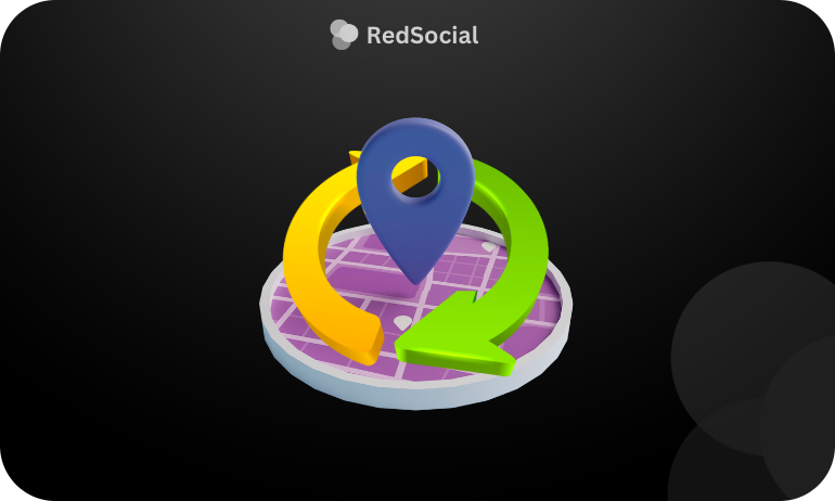 3D location pin icon with circular arrows, symbolizing refresh or update of location data.