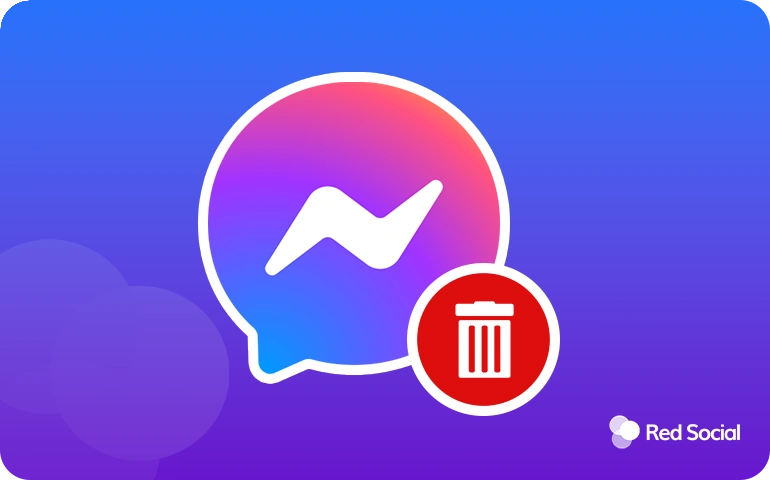 Messenger logo with a red delete icon on a purple-blue gradient background.