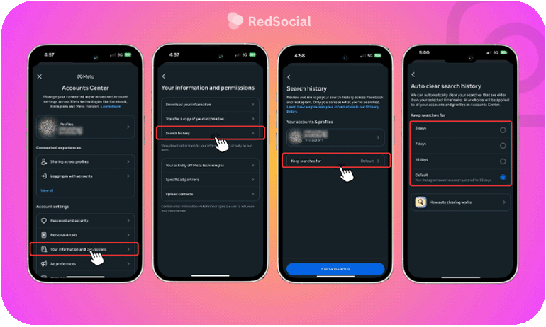 How to set up Instagram’s auto clear search history feature in the Accounts Center
