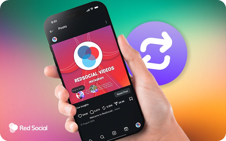 User viewing an Instagram post by RedSocial with thousands of reposts, likes, and comments on a bright screen