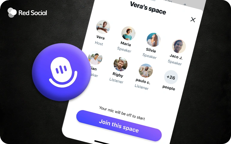 X (Twitter) Space join screen showing host, speakers, listeners, and a “Join this space” button with the Spaces icon highlighted.