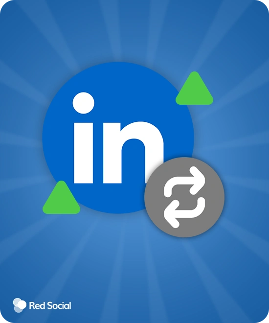 LinkedIn logo with upward green arrows and a repost icon, symbolizing increased reach and engagement.