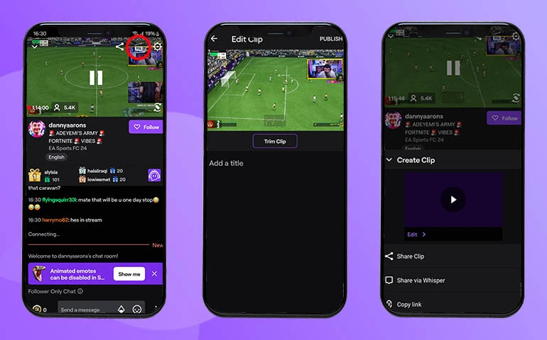 image showing how to create clips on mobile