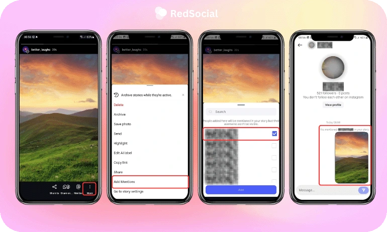 Step by step guide on how to add mention on Instagram story after posting.
