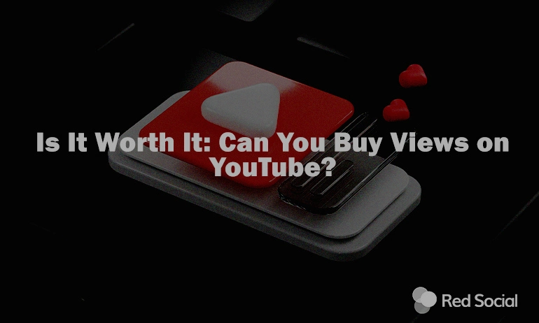 YouTube play button icon with the text "Is It Worth It: Can You Buy Views on YouTube?" overlaid, representing a blog post on buying YouTube views.
