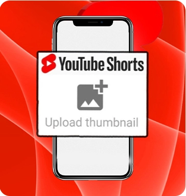 Illustration showing the process of uploading a custom thumbnail for YouTube Shorts using a mobile phone.