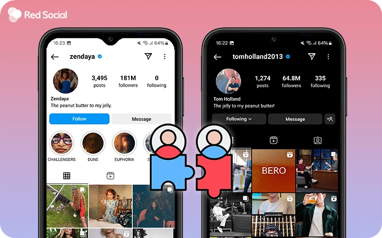 Instagram profiles of Zendaya and Tom Holland with peanut butter and jelly matching bios