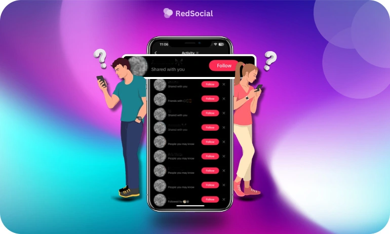 Image with a phone that says Shared With You and two people on the sides.