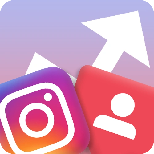 Instagram icon with follower icon and upward arrow indicating growth