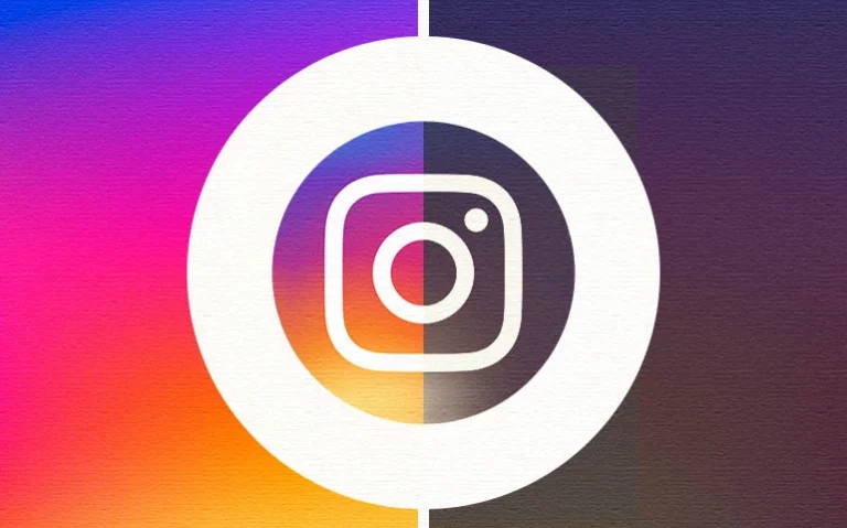 image with one side as the normal instagram logo, and on the other is a dark and fake instagram logo