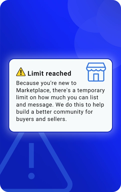 Facebook Marketplace limit warning message
